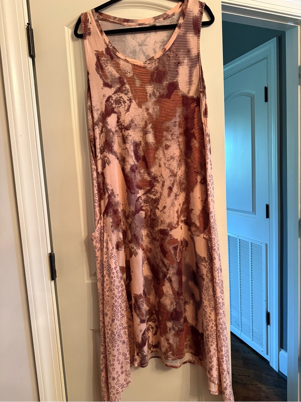 LOGO by Lori Goldstein Pink and Eggplant Printed Sleeveless Maxi Dress